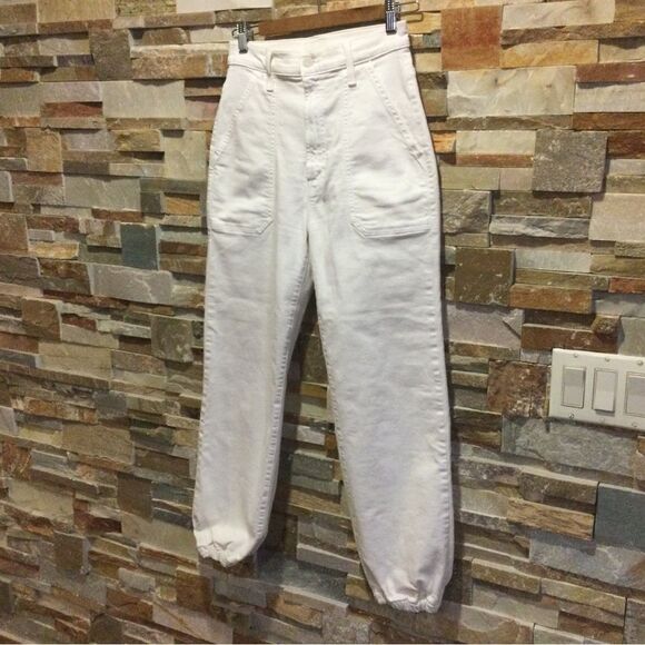 MOTHER The Wrapper Patch Springy Cotton  Blend High-Rise Straight Jeans - Picture 2 of 12